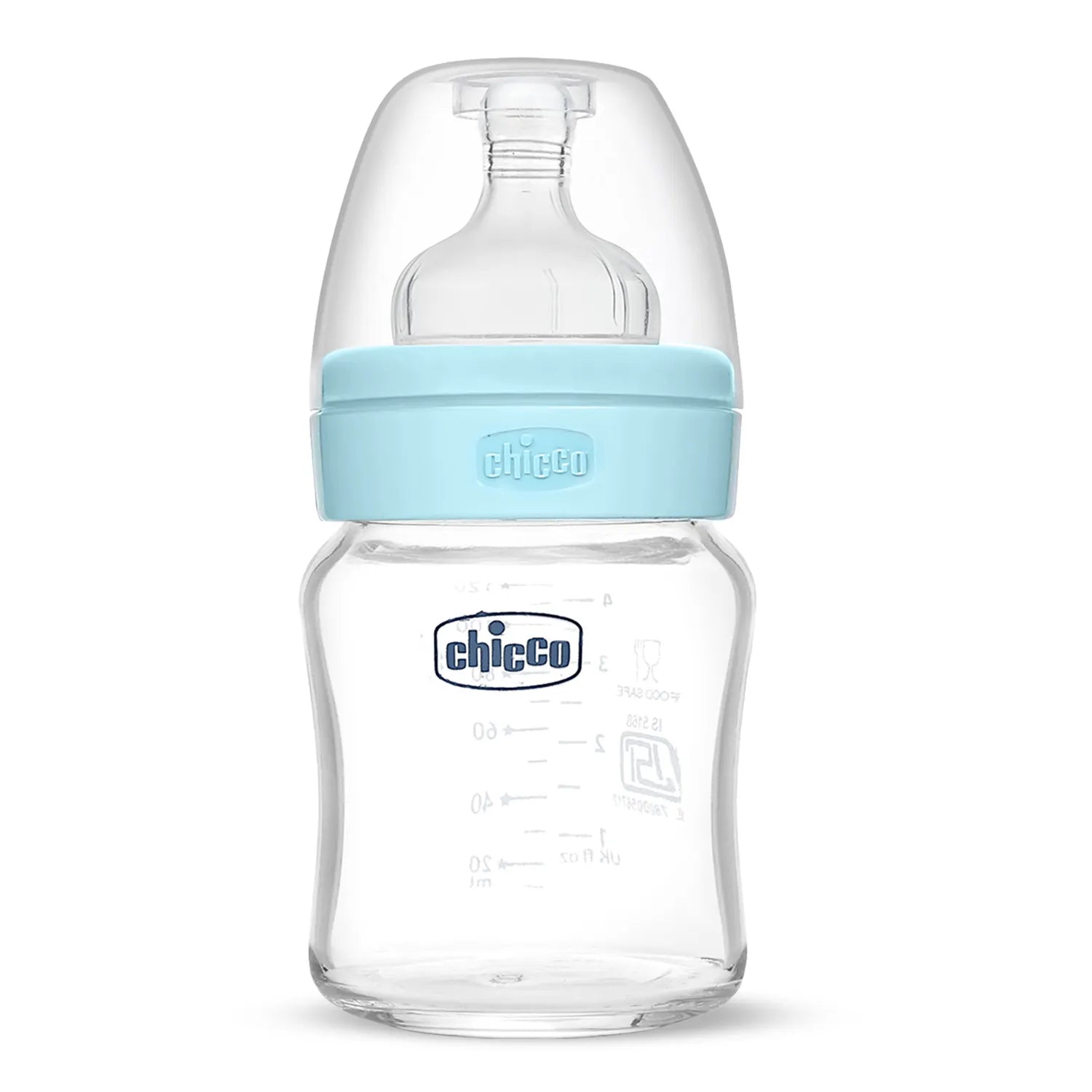 Chicco Well-Being Glass Feeding Bottle – Blue (120 ml)