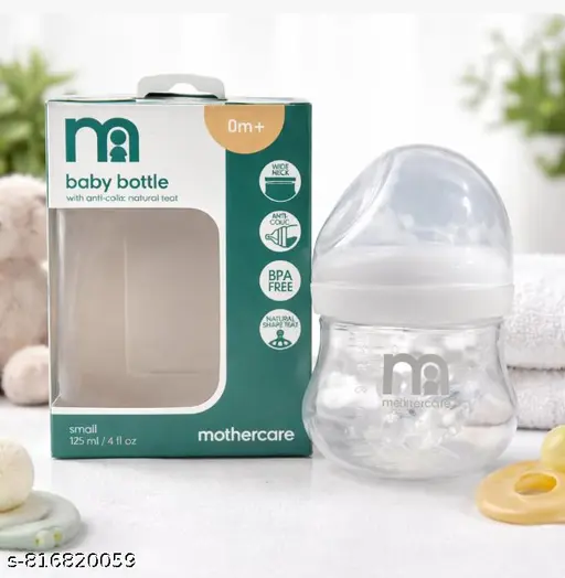 Mothercare Natural-Shape Anti-Colic Wide-Neck Feeding Bottle – White (125 ml)