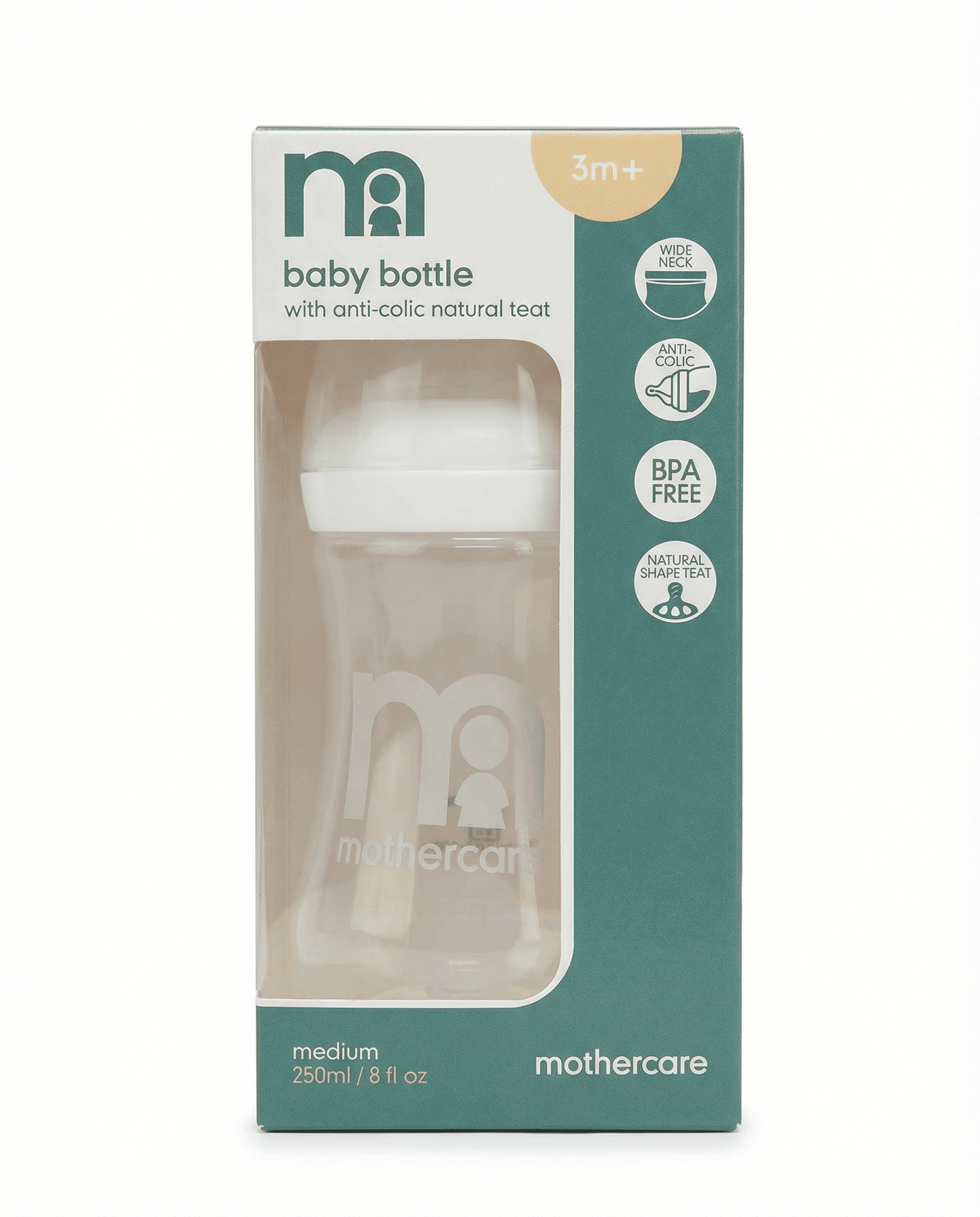 Mothercare Anti-Colic Wide-Neck Feeding Bottle – White (250 ml)